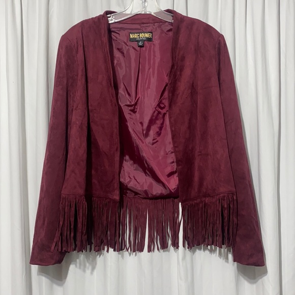 Marc Bouwer Maroon Velvet Fringe Blazer - Picture 1 of 4